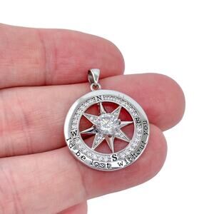 Cubic Zirconia Compass Pendant | I'd Be Lost Without You | Sterling Silver 925